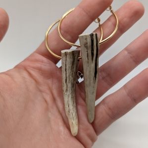 Deer Antler Dangle Hoop Earrings
